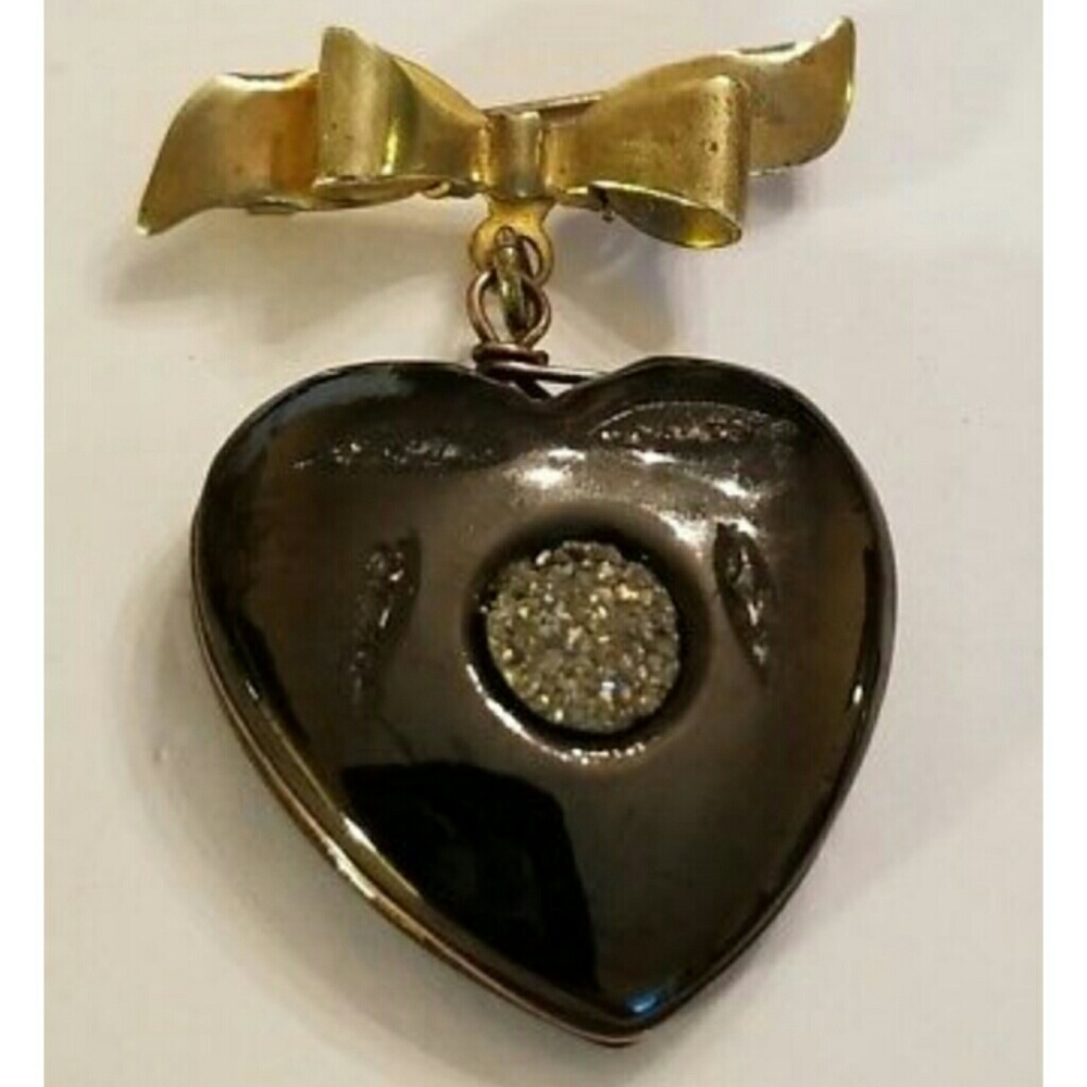 Antique Victorian Black Jet X Pyrite Pendant